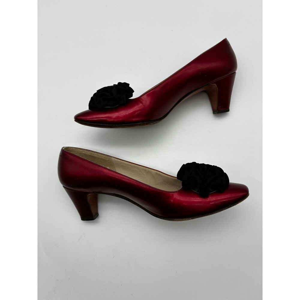 Saks Fifth Avenue Vintage Floret Heels Burgundy Women Size 6.5